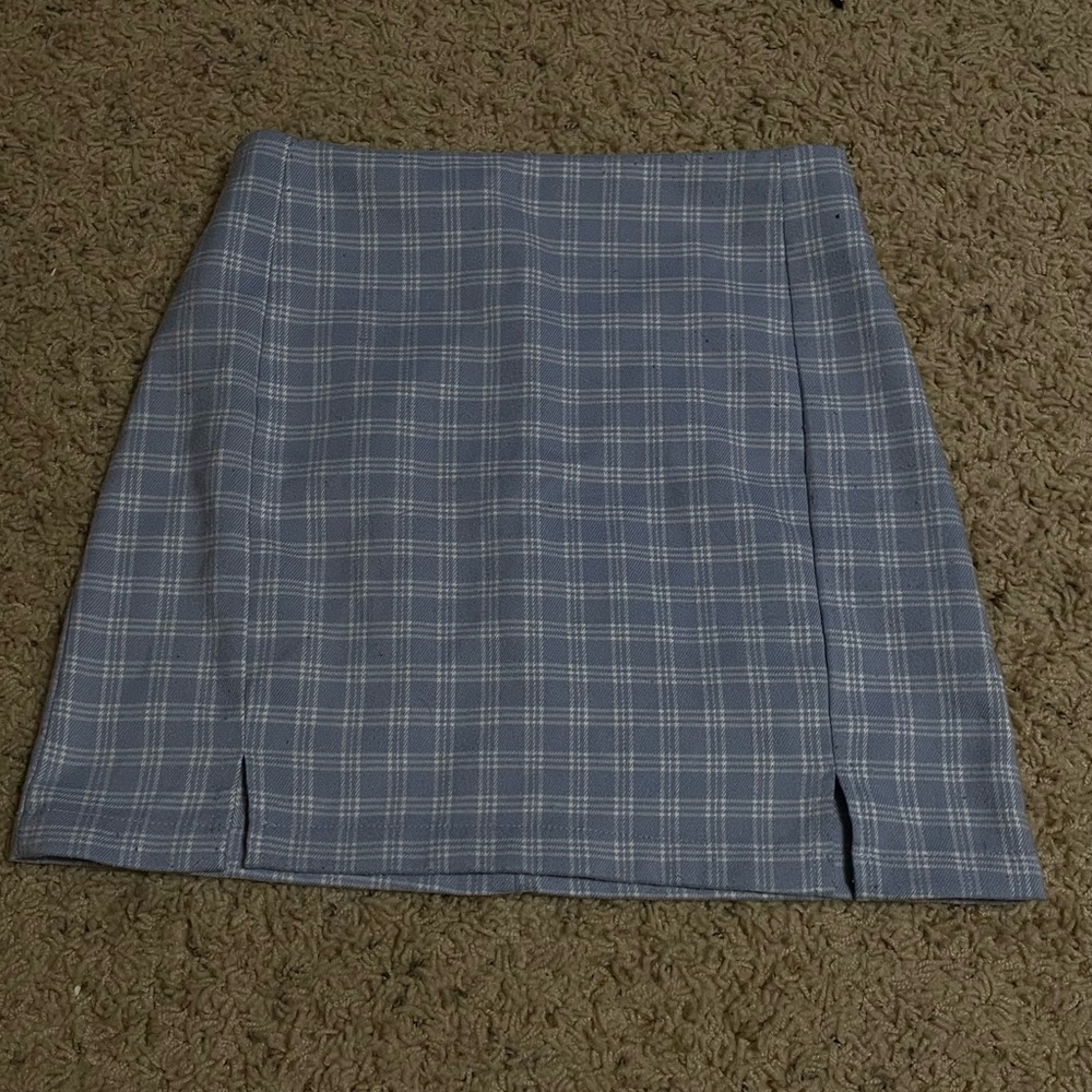 shein blue plaid mini skirt